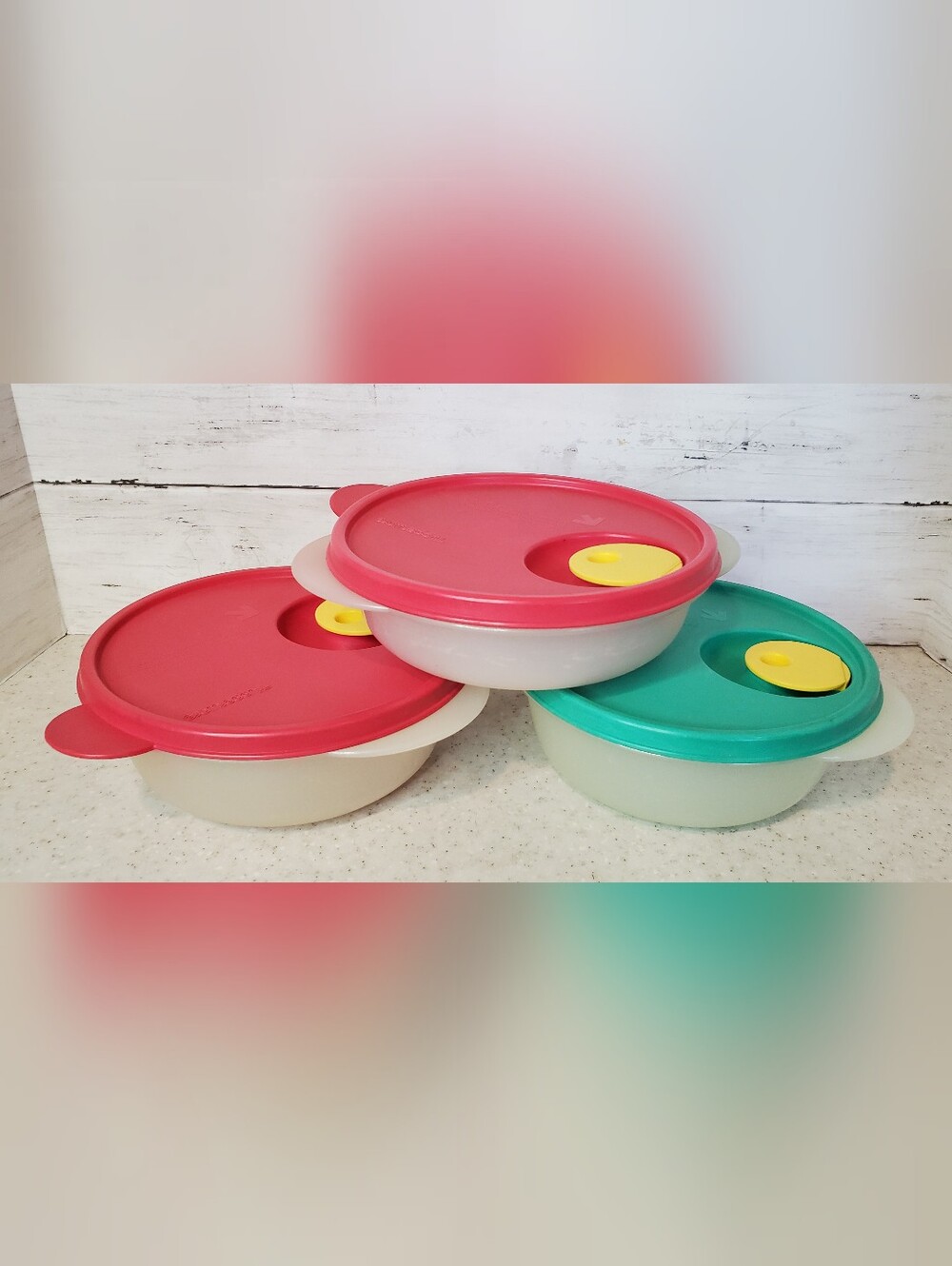 Tupperware CrystalWave Microwave Bowls 2.5 Cup & 1.75 Cup Set Vented Lids 3 Pc